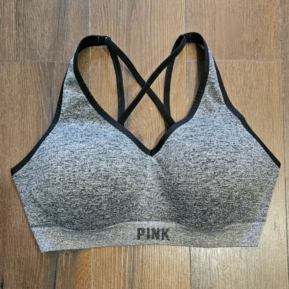 Pink Victoria Secret Seamless Medium-Impact Sports Bra Lrage-DD Black/gr Heather